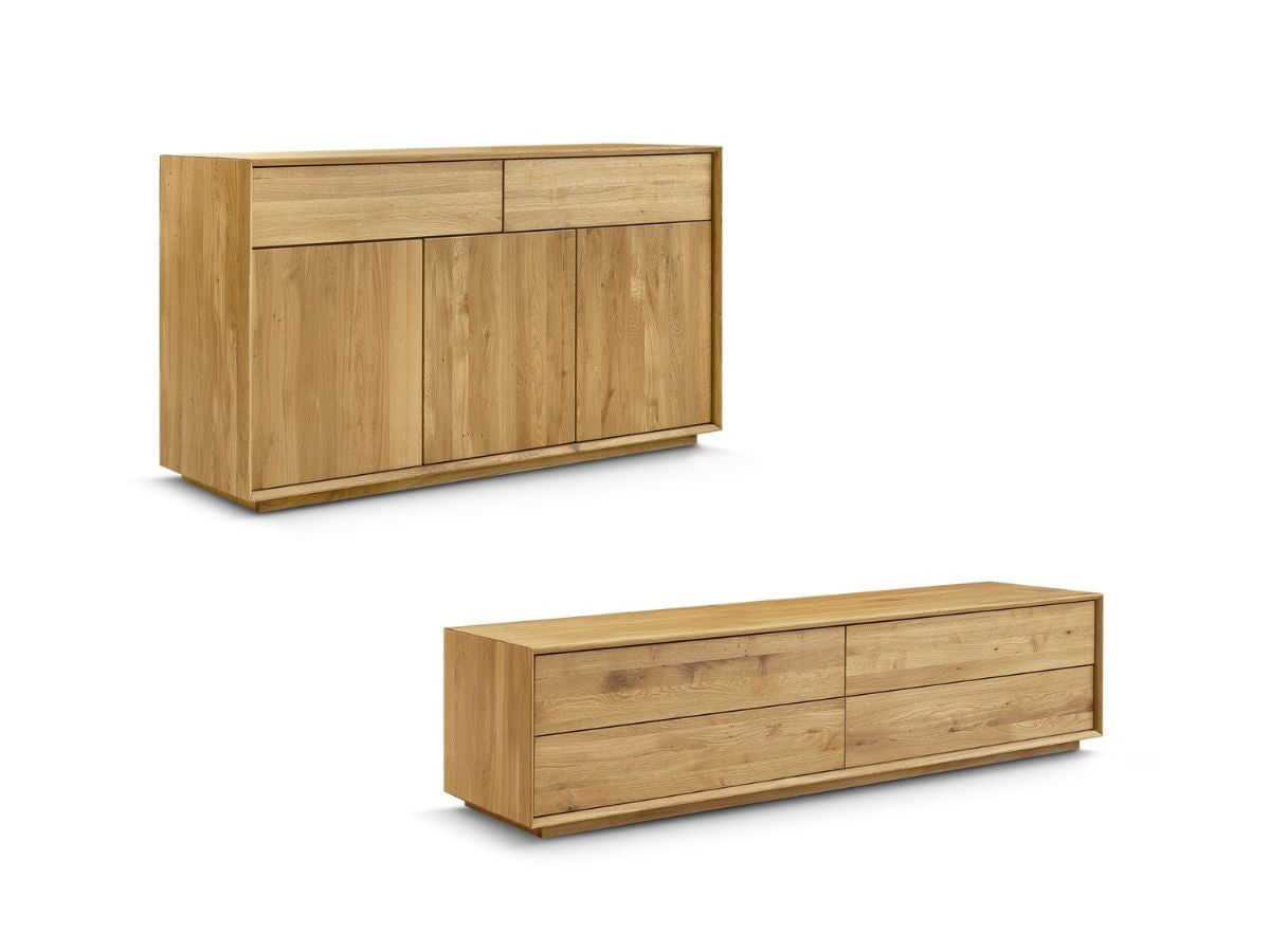 VICTORIA set met 164 cm dressoir en 218 cm massief eiken tv-meubel